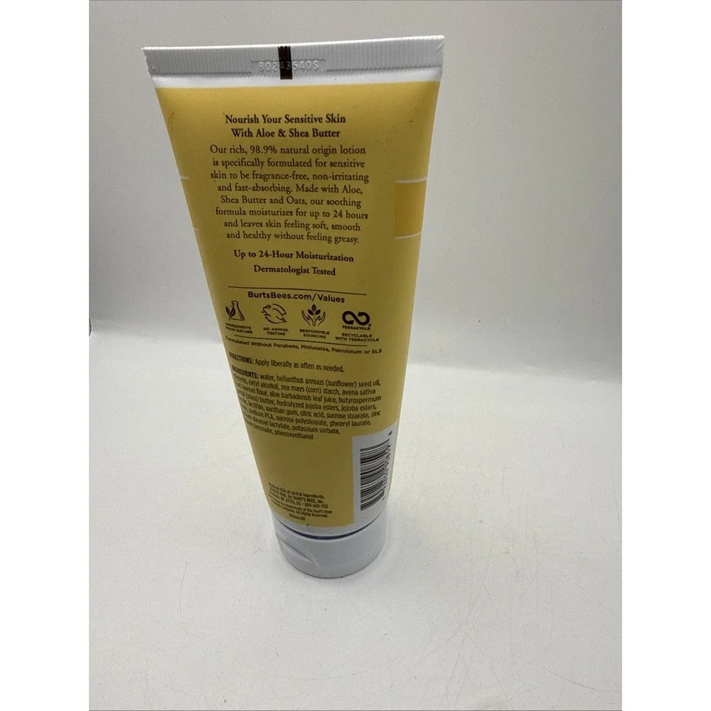 Burt's Bees Body Lotion Aloe and Shea Butter Sensitive Skin Fragrance Free 6 Oz